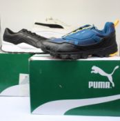 Three pairs of as new Puma trainers; RS 2.0 base (UK 7.5), women's Deva Suede (UK 5.5) and