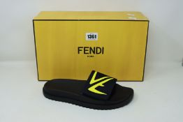 A pair of as new Fendi Diabolic Eyes slides (UK 7).