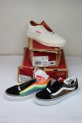 Three pairs of as new vans Old Skool; Tiger (UK 4), Rainbow Drip (UK 4) and Space Voyager (UK 8).