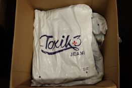 Fourteen pairs of as new Toxic 3 jeans (Assorted sizes/styles).