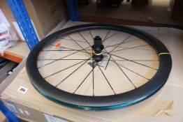 A boxed Mavic Cosmic SL 45 disc carbon centrelock rear wheel M11.