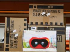 A box of view master virtual reality experience packs to include space, wildlife and destinations