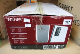 A boxed as new Edifier R1700BT multimedia Bluetooth speaker in white.