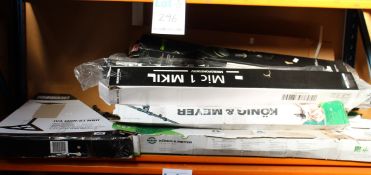 A quantity of assorted microphone and monitor stands to include Inox IVA MON-01 MKII and a Gravity