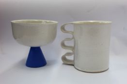 Ten as new Milo hand made glazed ceramic mugs and ten as new Milo hand made wine blues goblets (