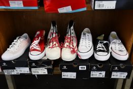 Six pairs of as new Converse canvas footwear (One unboxed).