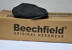 Twenty four as new Beechfield B628 Heritage Baker Boy caps in charcoal herringbone (L/XL - RRP £14