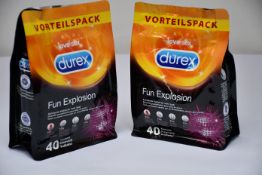 Ten packs of Durex Fun Explosion condoms (40 in a pack).