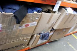 Six boxes of assorted clothing and related items.