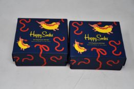 Fifteen boxed as new Happy Socks hot dog socks gift sets.