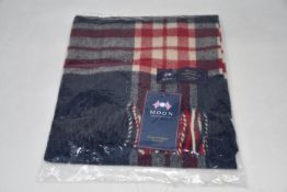 Ten as new Moon Established 1837 Westminster denim tartan merino lambswool scarves.