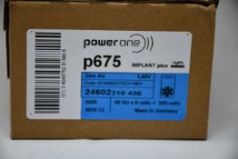 Five boxes of ten packs of six (300) Power One Cochlear Implant 675 Batteries (BB 12/2024).
