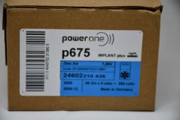 Five boxes of ten packs of six (300) Power One Cochlear Implant 675 Batteries (BB 12/2024).