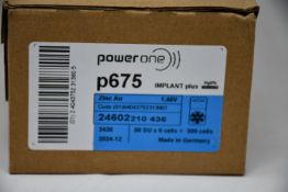 Five boxes of ten packs of six (300) Power One Cochlear Implant 675 Batteries (BB 12/2024).