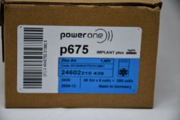 Five boxes of ten packs of six (300) Power One Cochlear Implant 675 Batteries (BB 12/2024).