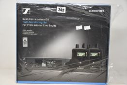 A boxed as new Sennheiser twin monitoring set (ew IEM G4-TWIN-E).
