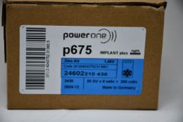 Five boxes of ten packs of six (300) Power One Cochlear Implant 675 Batteries (BB 12/2024).