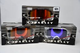 Three pairs of boxed as new Oakley O-Frame 2.0 XM Snow Goggles.