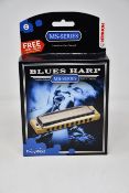 Ten boxed as new Hohner MS-Series Blues Harp harmonicas.