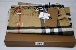 An as new Burberry Archive cashmere scarf (Initialled HE).