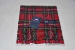 Eleven as new Moon Established 1837 Royal Stewart tartan merino lambswool scarves.