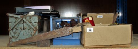 A collection of assorted pre-owned hand tools to include screwdrivers, a metal cantilever toolbox,