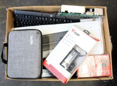 A box of assorted as new and pre-owned small electrical items and accessories (All items sold as