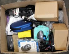 A box of assorted as new and pre-owned small electrical items and accessories (All items sold as