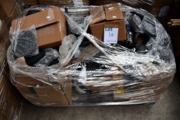 A quantity of gym weights and related items.