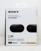 A boxed as new pair of Sony noise cancelling earbuds in black/copper (PN: WF-1000XM3)