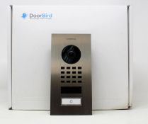 A boxed as DoorBird D1101V Flush-Mount IP Video Door Station in Brushed V2A Stainless Steel (Box