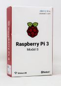 Three boxed as new Raspberry Pi 3 (Model B) micro PC boards (damaged boxes)