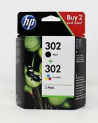 Twenty four boxed as new HP 302 Black and Tri-Colour Ink Combo Packs (P/N: X4D37AE) (Warranty