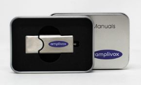 An as new Amplivox Audibase 5.5.101 Audiogram Database Software and Manuals USB Flash Drive in metal