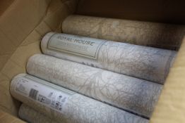 Twelve rolls of Fabric Tree Taupe Wallpaper by Royal House from Grandeco A43802.