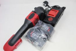 A boxed Chicago Pneumatic Cordless Angle Grinder CP8350 with batteries and charger.