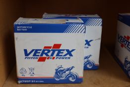 Two boxed as new Vertex VP20P-3-1 Motorcycle Batteries (12V 18Ah).