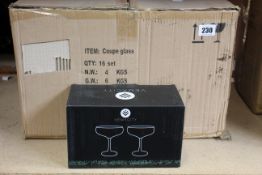 Sixteen sets of two boxed as new Vemacity handcrafted crystal coupe glasses.