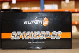 A boxed as new Super B Andrena 12V25Ah lithium battery.