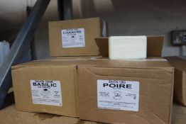 Four boxes of La Svonnette 125g soap bars with scents to include basil, hemp, pomegranate and pear.