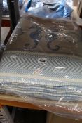 Three as new Cream Cornwall seahorse design reversible throw blankets in cobalt blue and ecru (