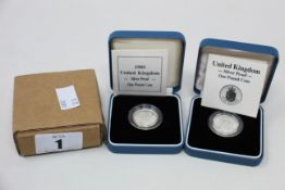 Silver proof £1 coin x 6, silver proof Piedfort £1 x 2, plus silver proof 5p, all boxed.