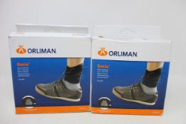 Nineteen boxed as new Boxia Drop Foot AFO Braces and an Orliman Evotec Back Brace, all as new.