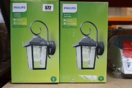 Six boxed as new Philips Buzzard outdoor wall lights in black (IP44).