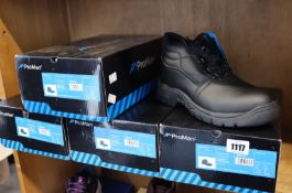 Four pairs of as new ProMan PM100 work boots (3 x UK 7, 1 x UK 12).