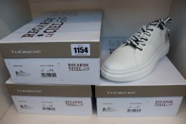 Three pairs of a new Regarde Le Ciel trainers in white/zebra (UK 4, 5, 7).