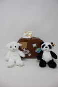 Nine as new Steiff 18cm Ming Panda cuddly toys, Six as new Steiff 18cm Fuzzy lamb cuddly toys and an