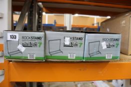 Three boxed as new Warwick Rockstand RS209882 flat pack multiple guitar stands.