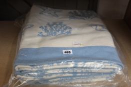 Three as new Cream Cornwall coral and shell design reversible throw blankets in cobalt blue and ecru
