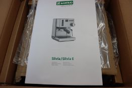 A boxed as new Rancilio Silvia coffee machine in black (MSRA21-00103).